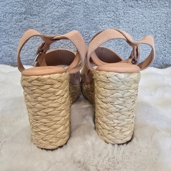 Marc Fisher LTD Nelly Ankle-Strap Suede Wedge Espadrilles Pale Blush Size 10 - Picture 3 of 9